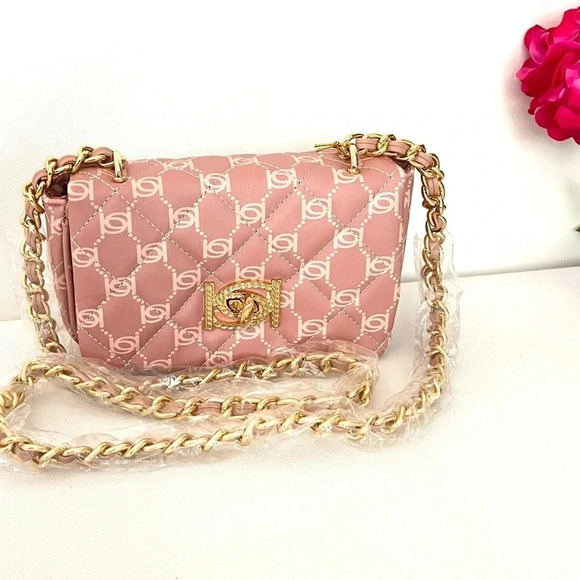 BEBE Liv Monogram Crossbody Bag Blush/Powder Pink Logo - Picture 1 of 8